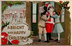 Postcard Christmas Children Hugging Santa Theochrom Series 1241 C.1910 L14