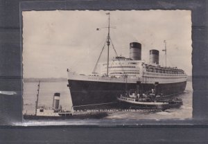 GREAT BRITAIN,  RMS QUEEN ELIZABETH  LEAVES SOUTHAMPTON, 1959 ppc., used.