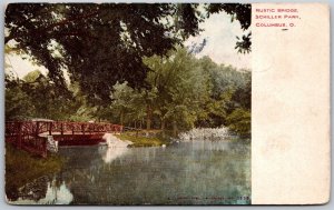 Vtg Columbus Ohio OH Rustic Bridge Schiller Park 1909 View Old Postcard