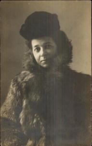 Woman in Fur Coat & Hat c1910 Amateur Real Photo Postcard
