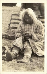 NATIVE AMERICANA Eskimo Indigeneous Woman Making Mukluks REAL PHOTO