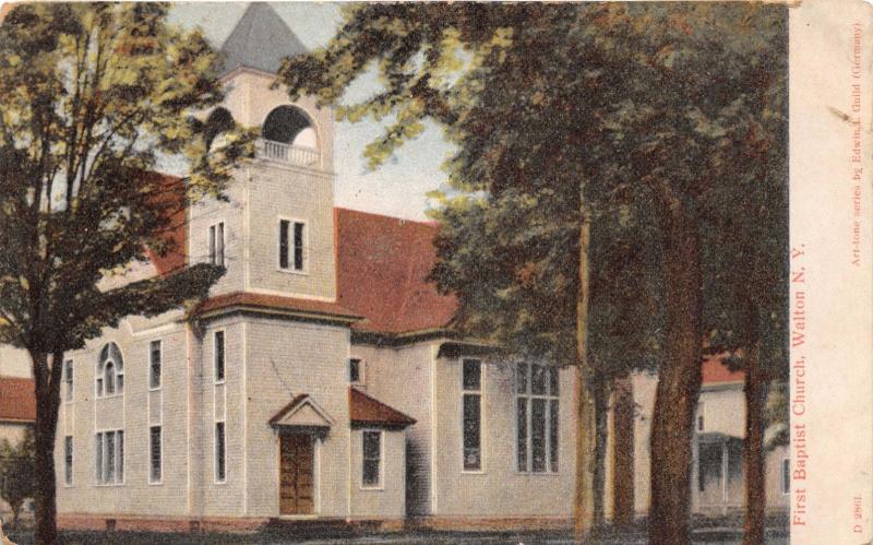 WALTON NEW YORK FIRST BAPTIST CHURCH ARTINO POSTCARD c1908