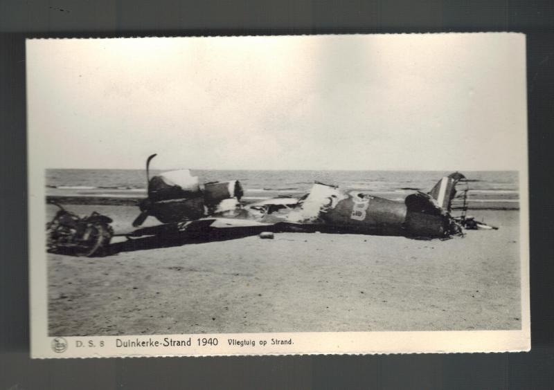1940 WW2 Mint RPPC Postcard BAttle Dunkirk British Fighter Plane Destroyed
