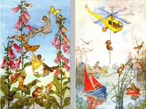 2~Postcards Molly Brett FAIRIES/FOXGLOVES & RESCUE Mice MEDICI SOCIETY 434 & 292