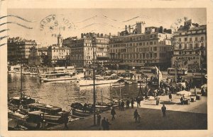 Navigation & sailing related old postcard Marseille harbor and sailboats