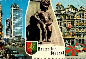 Belgiumk Brussel Multi View With Famous Statue