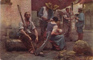 B572 Fine art postcard painting Paying the Harvesters - Léon Augustin Lhermitte