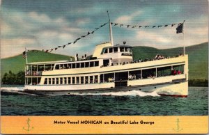 Linen Postcard Motor Vessel Mohican on Beautiful Lake George, New York