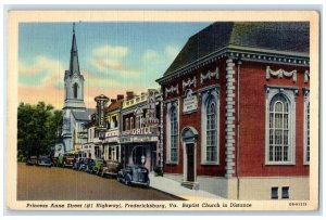 1942 Princess Anne Street Baptist Church Cars Fredericksburg Virginia Postcard