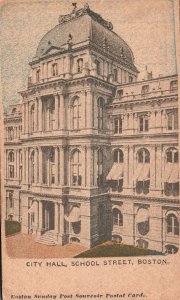 Vintage Postcard 1900's City Hall School Street Boston Sunday Post Souvenir MA