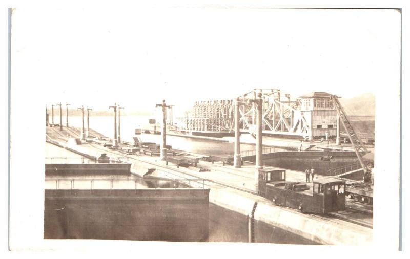 RPPC Early 1900s Panama Canal w/ Towing Mule, Real Photo Postcard