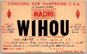 1934 Radio Card WIHOU Concord New Hampshire Amateur Radio Statio Posted Postcard
