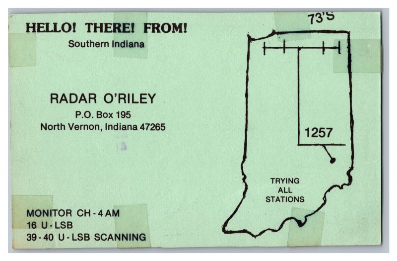 Postcard QSL CB Ham Radio Amateur Card From North Vernon Indiana 