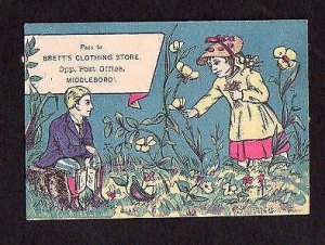 1800's MIDDLEBORO MASS*BRETT'S CLOTHING STORE*POST OFFICE*GIRL PICKING FLOWERS