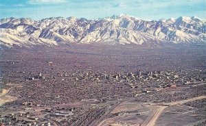 SALT LAKE CITY Utah UT  CITY & WASATCH MOUNTAINS Bird's Eye~Aerial View Postcard