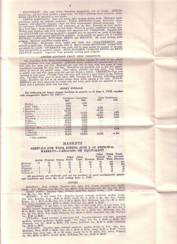 June 1938 Canada Department of Agriculture Crop News by Province