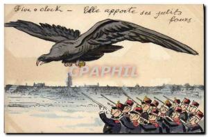 Old Postcard Militaria Five o clock eagle (hand painted)