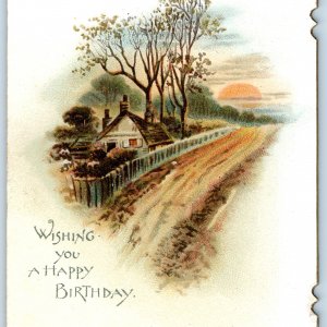 c1900s Happy Birthday Small Folding Poem Greeting Card Litho Trade Gilt Edge C16