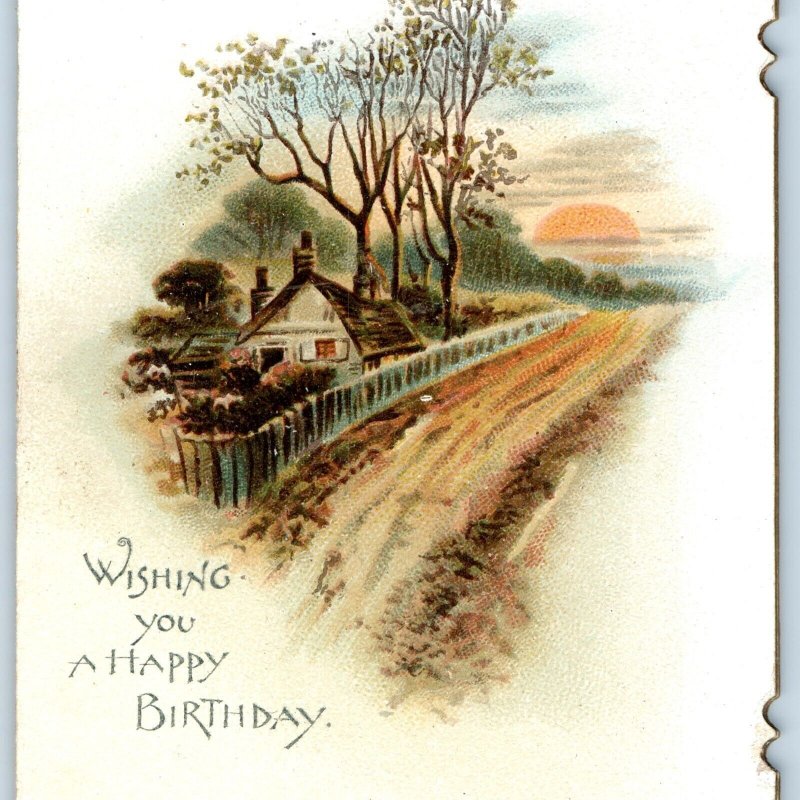 c1900s Happy Birthday Small Folding Poem Greeting Card Litho Trade Gilt Edge C16