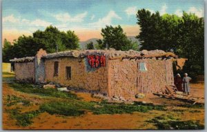 1940s NEW MEXICO Postcard A Bit of Old Mexico Jacal Adobe Hut Curteich Linen