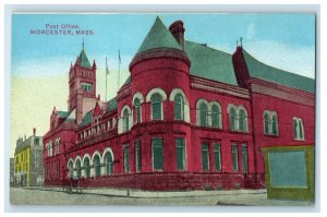 Worcester Massachusetts MA, Post Office Building Car Street View Postcard 