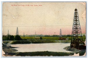 1908 Oil Field Lake Oil Tower Field Near Tulsa Oklahoma Vintage Antique Postcard