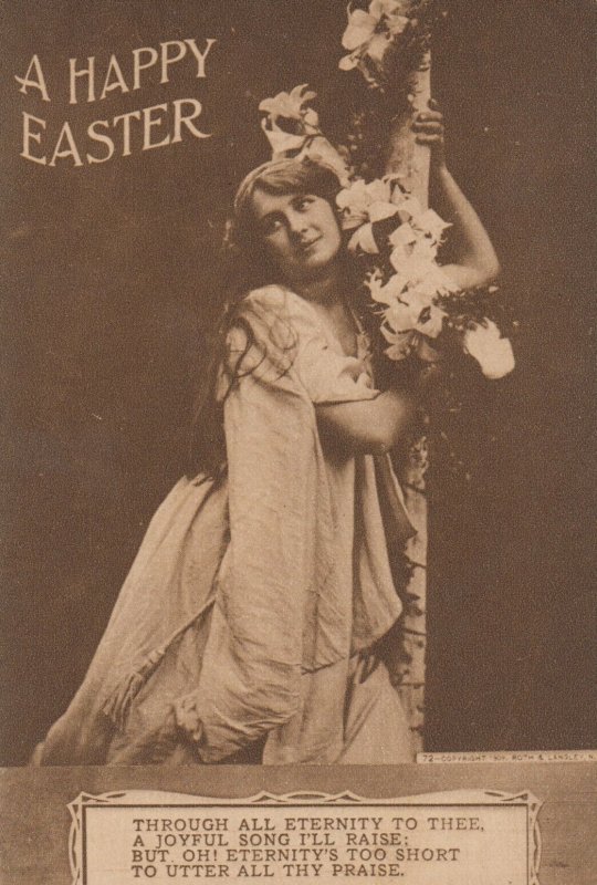 EASTER, 100-10s; Woman in white holding pole with Lilies, Poem