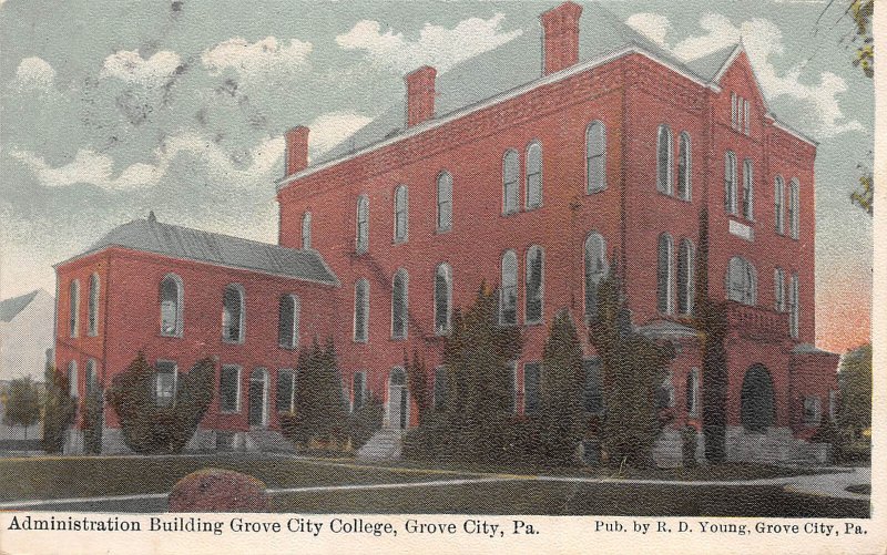Grove City Pennsylvania 1910 Postcard Admin Building Grove City College