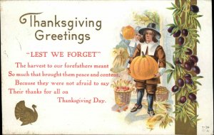 Thanksgiving Pilgrims Pumpkins Fruit Turkey Gilt Embossed Nash 1900s-20s PC