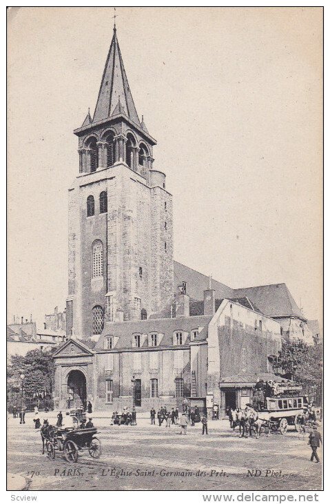 PARIS, France, 1900-1910´s; L'Eglise Saint Germain Des Pres, Horse Carriages