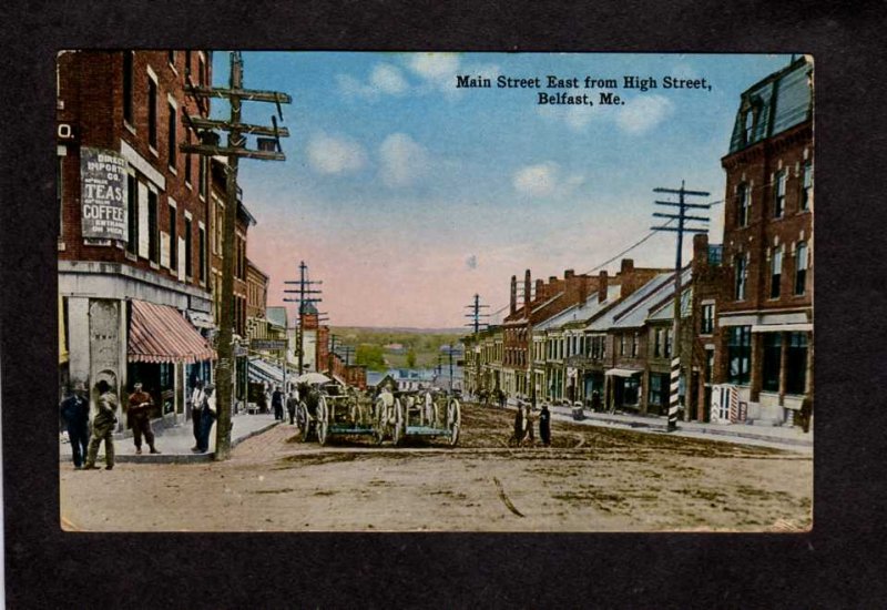 ME Main Street St East From High Belfast Maine Vintage Postcard Horses