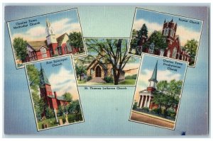 c1930's Churches Charles Town West Virginia WV Multiview Posted Vintage Postcard