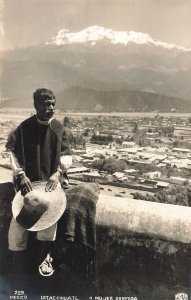 MEXICO~IXTACIHUATL VOLCANO-MU JER DORMIDA-NATIVE MEXICAN MAN~REAL PHOTO POSTCARD