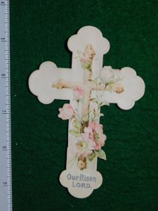 1870s-80s Our Lord Has Risen Die Cut Cross Flowers Victorian Trade Card F29