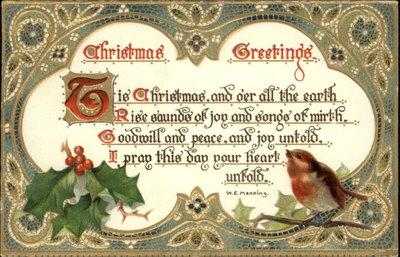 Tuck Christmas Bird Poem Gilt Embossed Greeting c1910 Pos...