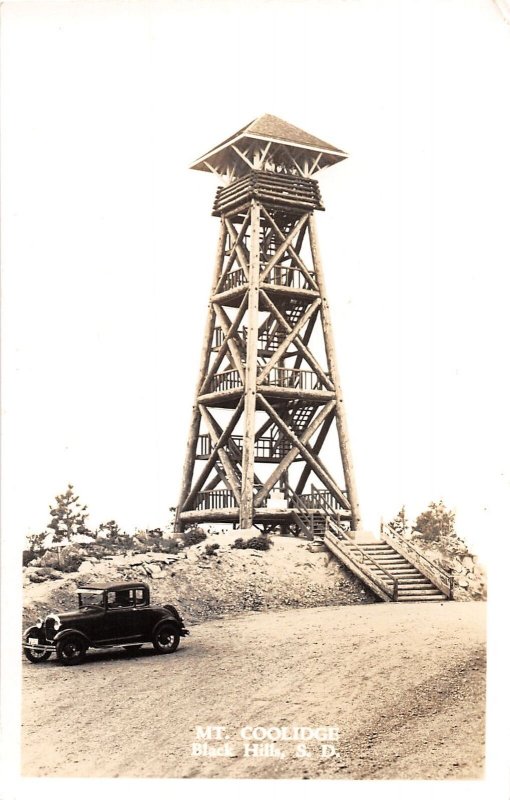 J35/ Black Hills South Dakota Postcard RPPC c1930s Mt Coolidge Tower 232