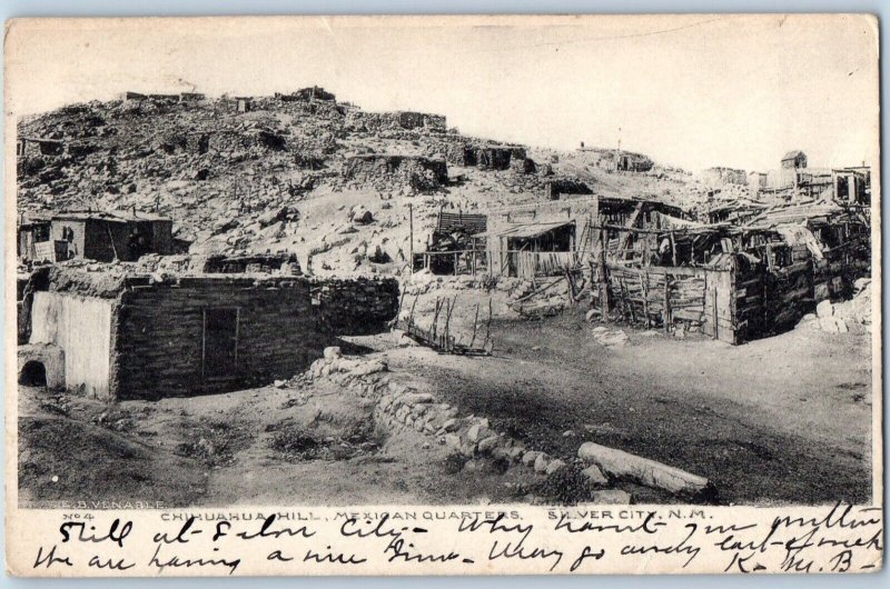 Silver City New Mexico NM Postcard Chihuahua Hill Mexican Quarters 1906 Vintage