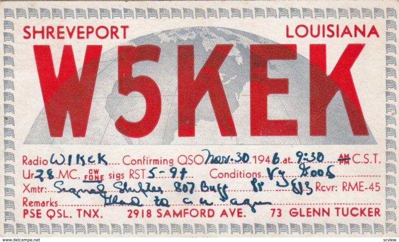 QSL Card ; SHREVEPORT , Louisiana , 1946