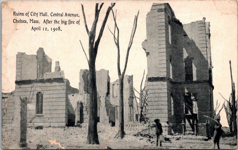 Massachusetts Chelsea Fire 12 April 1908 Ruins Of City Hall