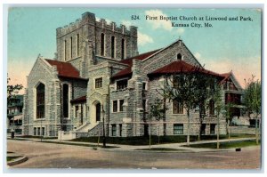 c1910 First Baptist Church at Linwood and Park Kansas City Missouri MO Postcard