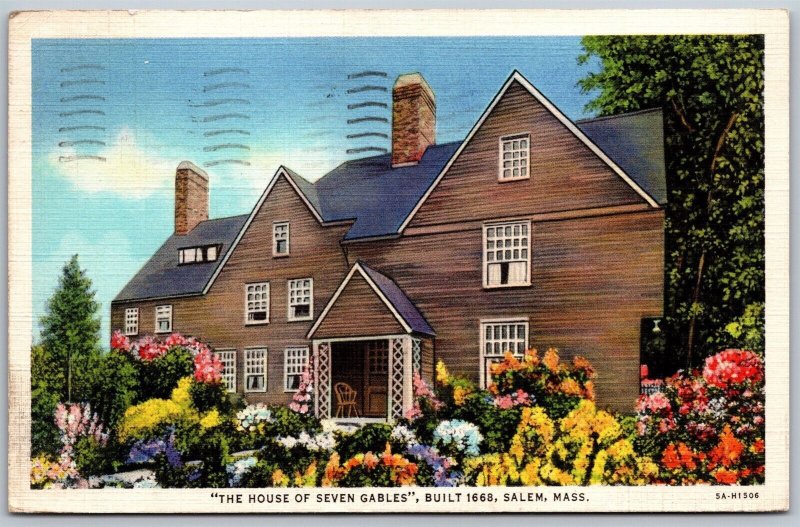 Vtg Salem Massachusetts MA House of the Seven Gables 1930s Linen Postcard