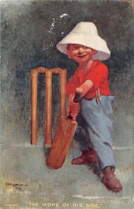 G96/ Interesting Postcard c1910 Sports Cricket Bat Player Hope Of His Side