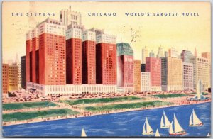 1936 The Stevens Chicago World's Largest Hotel Building Illinois Posted Postcard