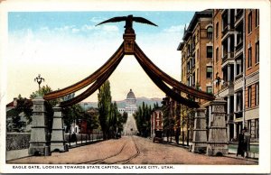 Eagle Gate Looking Toward Capitol Salt Lake City Utah UT UNP WB Postcard L8