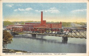Aurora Illinois~New York Street Bridge~Cotton Mills 1920s Postcard