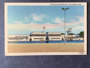 Birdland Municipal Swimming Pool Des Moines IA Linen Postcard H3051083331