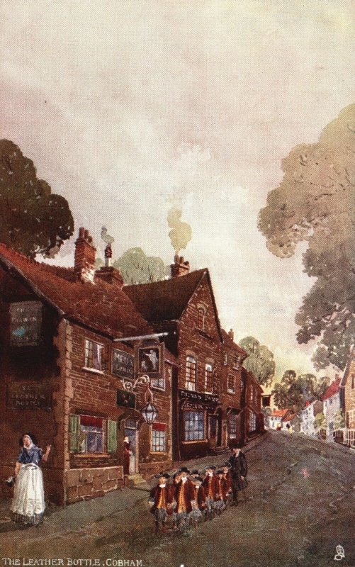Vintage Postcard Leather Bottle Cobham In Dickens Land Oilette Art Raphael Tuck