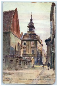 c1910 Old Synagogue and Jewish Town Hall Prague Czech Republic Antique Postcard