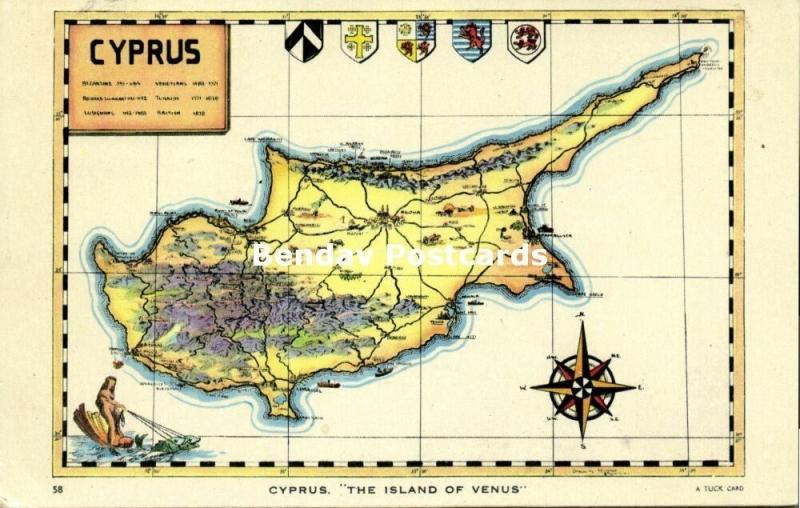 Cyprus, The Island of Venus, MAP Postcard (1959) Raphael Tuck