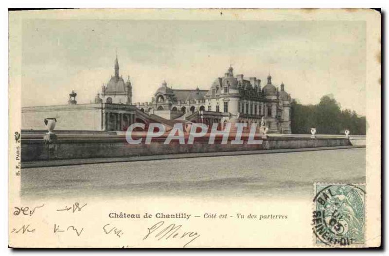 Old Postcard Chateau de Chantilly Cote is Seen flowerbeds